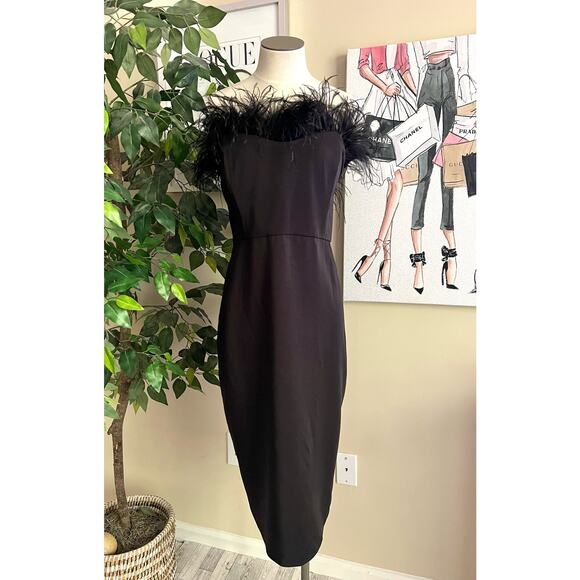 LPA Womens Black Strapless Aurora Feather Elegant Party Holiday Dress Sz XL - Picture 3 of 11